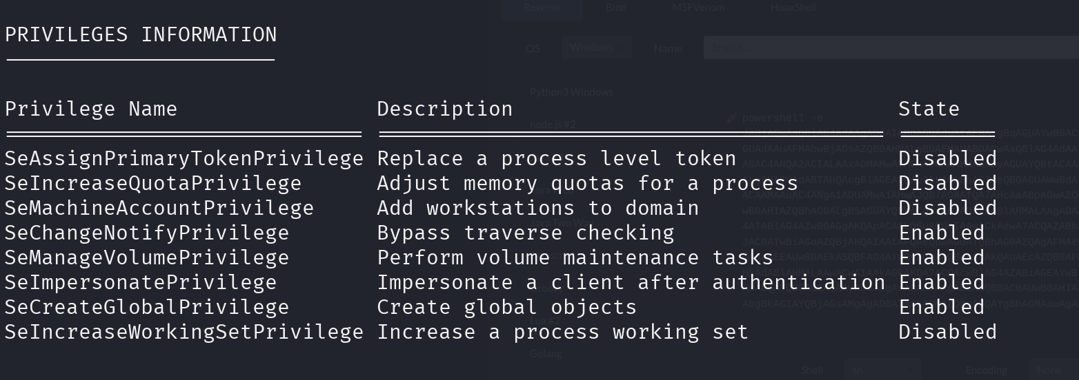 SeImpersonatePrivilege Enabled